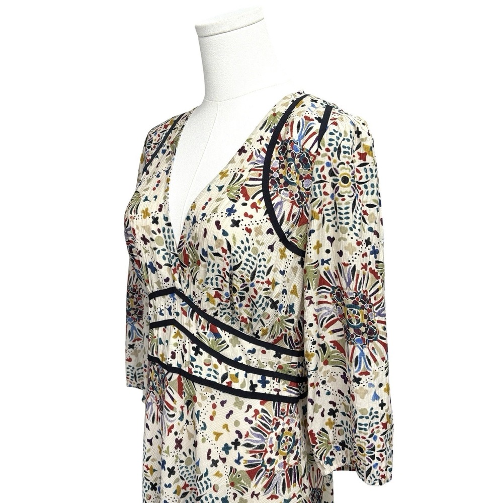 BWT Ba&sh Fazia Medallion Print Maxi Dress Size 2 / M Beige With Black Trim $420 - Picture 6 of 16